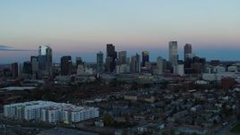 5.7K aerial stock footage of a slow pass of the city's downtown skyline at sunset, Downtown Denver, Colorado Aerial Stock Footage | DX0001_001578