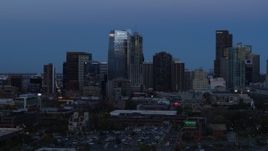 5.7K aerial stock footage of skyscrapers and hotel high-rise at twilight, Downtown Denver, Colorado Aerial Stock Footage | DX0001_001586
