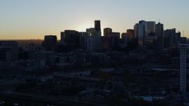 5.7K aerial stock footage of the city skyline at sunrise, Downtown Denver, Colorado Aerial Stock Footage | DX0001_001611