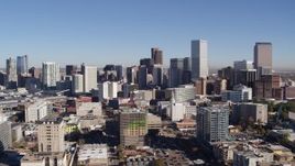 5.7K aerial stock footage approach the city's skyline from office buildings, Downtown Denver, Colorado Aerial Stock Footage | DX0001_001672