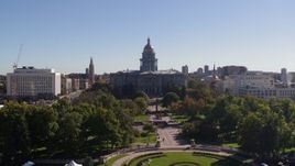 5.7K aerial stock footage flyby the Colorado State Capitol, Downtown Denver, Colorado Aerial Stock Footage | DX0001_001687
