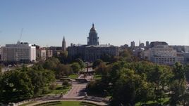 5.7K aerial stock footage of flying by the Colorado State Capitol building, Downtown Denver, Colorado Aerial Stock Footage | DX0001_001688
