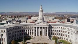 5.7K aerial stock footage flyby and away from the Denver City Council building, Downtown Denver, Colorado Aerial Stock Footage | DX0001_001698