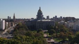 5.7K aerial stock footage of flying by the Colorado State Capitol, Downtown Denver, Colorado Aerial Stock Footage | DX0001_001703