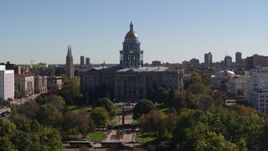 5.7K aerial stock footage of passing by the Colorado State Capitol, Downtown Denver, Colorado Aerial Stock Footage | DX0001_001704