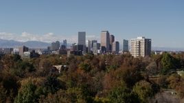 5.7K aerial stock footage of the city's skyline seen during descent, Downtown Denver, Colorado Aerial Stock Footage | DX0001_001725