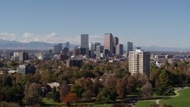 5.7K aerial stock footage ascend for wide view of the city's skyline, Downtown Denver, Colorado Aerial Stock Footage | DX0001_001726