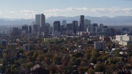 5.7K aerial stock footage of the city's skyline with Rockies in the background, Downtown Denver, Colorado Aerial Stock Footage | DX0001_001749