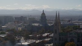 5.7K aerial stock footage of the Colorado State Capitol seen while flying cathedral, Downtown Denver, Colorado Aerial Stock Footage | DX0001_001758