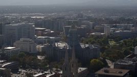 5.7K aerial stock footage of the Colorado State Capitol seen while ascending by cathedral, Downtown Denver, Colorado Aerial Stock Footage | DX0001_001759