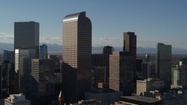 5.7K aerial stock footage of Wells Fargo Center and nearby skyscrapers in Downtown Denver, Colorado Aerial Stock Footage | DX0001_001775