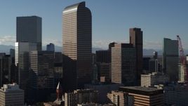 5.7K aerial stock footage descend and flyby Wells Fargo Center and nearby skyscrapers in Downtown Denver, Colorado Aerial Stock Footage | DX0001_001776