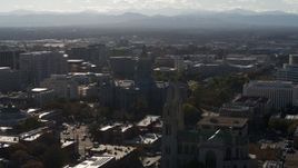 5.7K aerial stock footage flyby Colorado State Capitol, Denver City Council and cathedral in Downtown Denver, Colorado Aerial Stock Footage | DX0001_001778