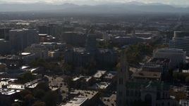 5.7K aerial stock footage flyby Colorado State Capitol, Denver City Council and cathedral while ascending in Downtown Denver, Colorado Aerial Stock Footage | DX0001_001779