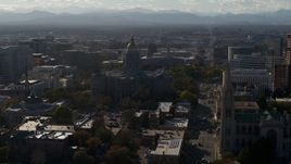 5.7K aerial stock footage of Colorado State Capitol, Denver City Council and cathedral while descending in Downtown Denver, Colorado Aerial Stock Footage | DX0001_001780