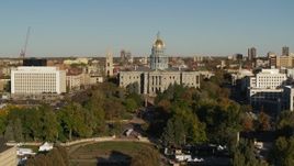 5.7K aerial stock footage focus on the Colorado State Capitol during short descent in Downtown Denver, Colorado Aerial Stock Footage | DX0001_001792