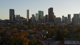 5.7K aerial stock footage ascend for view of skyline at sunset in Downtown Denver, Colorado Aerial Stock Footage | DX0001_001807