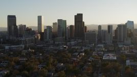 5.7K aerial stock footage ascending for view of skyline at sunset in Downtown Denver, Colorado Aerial Stock Footage | DX0001_001808