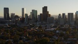 5.7K aerial stock footage a slow pass by the skyline in Downtown Denver, Colorado at sunset Aerial Stock Footage | DX0001_001816