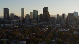 5.7K aerial stock footage of the city skyline at sunset, Downtown Denver, Colorado Aerial Stock Footage | DX0001_001819