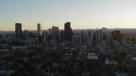 5.7K aerial stock footage flyby the city skyline at sunset, Downtown Denver, Colorado Aerial Stock Footage | DX0001_001824