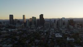 5.7K aerial stock footage of the city skyline at sunset, Downtown Denver, Colorado Aerial Stock Footage | DX0001_001825
