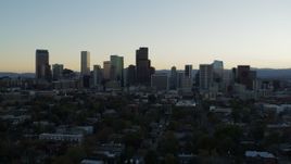 5.7K aerial stock footage of the city skyline during descent at sunset, Downtown Denver, Colorado Aerial Stock Footage | DX0001_001837