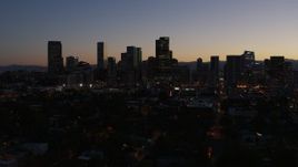 5.7K aerial stock footage of a slow pass by the city's skyline at twilight, Downtown Denver, Colorado Aerial Stock Footage | DX0001_001879