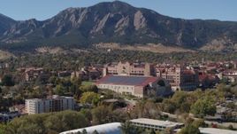 5.7K aerial stock footage flyby campus buildings at the University of Colorado Boulder while descending Aerial Stock Footage | DX0001_001944