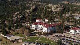 5.7K aerial stock footage of the historic Stanley Hotel in Estes Park, Colorado Aerial Stock Footage | DX0001_001964