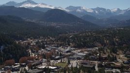 5.7K aerial stock footage of the Rocky Mountains seen from the town of Estes Park, Colorado Aerial Stock Footage | DX0001_001969