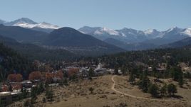 5.7K aerial stock footage of the Rocky Mountains and the mountain town of Estes Park, Colorado while descending Aerial Stock Footage | DX0001_001973