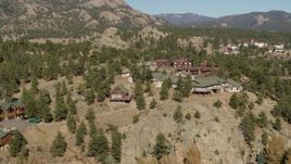 5.7K aerial stock footage of rural hillside homes near rugged mountains during descent in Estes Park, Colorado Aerial Stock Footage | DX0001_002007
