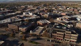 5.7K aerial stock footage orbit brick office buildings and shops in Fort Collins, Colorado Aerial Stock Footage | DX0001_002013