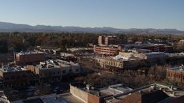 5.7K aerial stock footage approach office buildings and shops in Fort Collins, Colorado Aerial Stock Footage | DX0001_002035