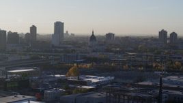 5.7K aerial stock footage of a domed cathedral at sunrise in Downtown Minneapolis, Minnesota Aerial Stock Footage | DX0001_002088