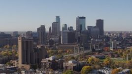 5.7K aerial stock footage of a view of skyline seen from residential area in Downtown Minneapolis, Minnesota Aerial Stock Footage | DX0001_002124