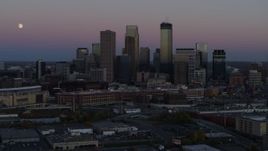 5.7K aerial stock footage a stationary view of the city's downtown skyline at twilight, Downtown Minneapolis, Minnesota Aerial Stock Footage | DX0001_002248
