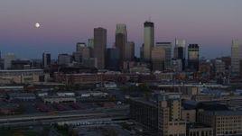5.7K aerial stock footage descend with market near the city's downtown skyline at twilight, Downtown Minneapolis, Minnesota Aerial Stock Footage | DX0001_002254