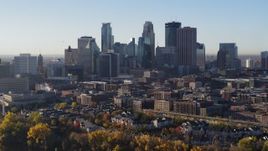 5.7K aerial stock footage of a view of the skyline seen from the river, Downtown Minneapolis, Minnesota Aerial Stock Footage | DX0001_002333