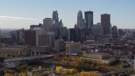 5.7K aerial stock footage flyby the Mississippi River, with view of skyline of Downtown Minneapolis, Minnesota Aerial Stock Footage | DX0001_002369