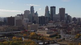 5.7K aerial stock footage of towering skyscrapers of the city skyline, Downtown Minneapolis, Minnesota Aerial Stock Footage | DX0001_002376