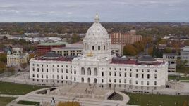 5.7K aerial stock footage flyby the Minnesota State Capitol in Saint Paul, Minnesota as people leave the building Aerial Stock Footage | DX0001_002395