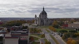 5.7K aerial stock footage of the Cathedral of Saint Paul, Minnesota seen during descent Aerial Stock Footage | DX0001_002397
