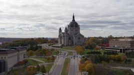 5.7K aerial stock footage of flying by the Cathedral of Saint Paul, Minnesota during ascent Aerial Stock Footage | DX0001_002398