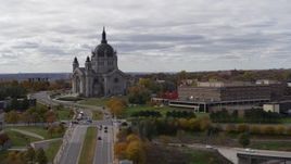 5.7K aerial stock footage of flying by the Cathedral of Saint Paul and Saint Paul College, Minnesota Aerial Stock Footage | DX0001_002402