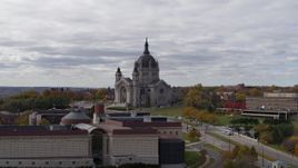 5.7K aerial stock footage descend and flyby the Cathedral of Saint Paul, Minnesota Aerial Stock Footage | DX0001_002404