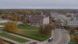 5.7K aerial stock footage of approaching the Minnesota Judicial Center courthouse building in Saint Paul, Minnesota Aerial Stock Footage | DX0001_002407