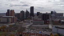 5.7K aerial stock footage of passing by the city's downtown skyline in Downtown Saint Paul, Minnesota Aerial Stock Footage | DX0001_002416