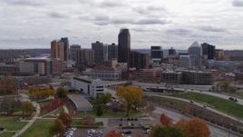 5.7K aerial stock footage descend with a view of the city's downtown skyline in Downtown Saint Paul, Minnesota Aerial Stock Footage | DX0001_002419